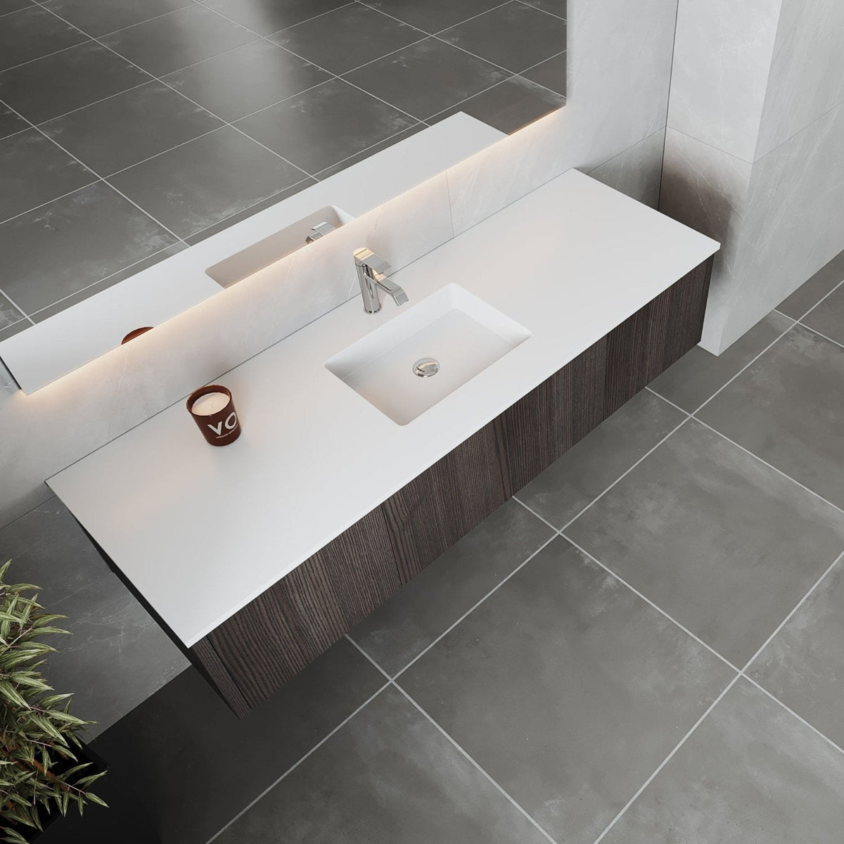 Laviva Legno 66" Carbon Oak Bathroom Vanity with Matte White VIVA Stone Solid Surface Countertop – – –