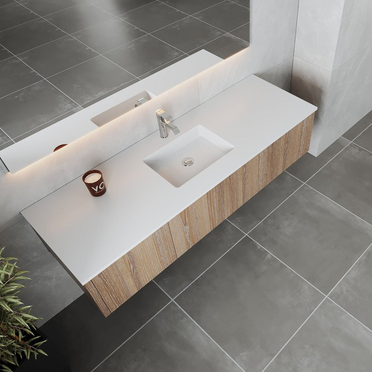 Laviva Legno 66" Weathered Grey Bathroom Vanity with Matte White VIVA Stone Solid Surface Countertop – – –