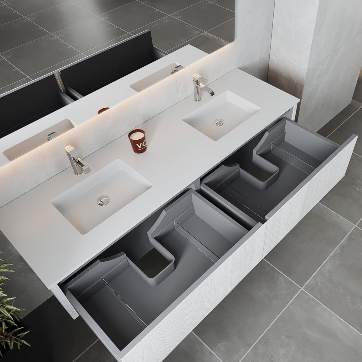 Laviva Legno 72" Alabaster White Double Sink Bathroom Vanity with Matte White VIVA Stone Solid Surface Countertop – – –