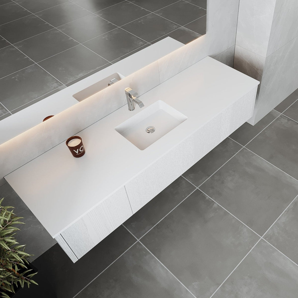 Laviva Legno 72" Alabaster White Single Sink Bathroom Vanity with Matte White VIVA Stone Solid Surface Countertop – – –