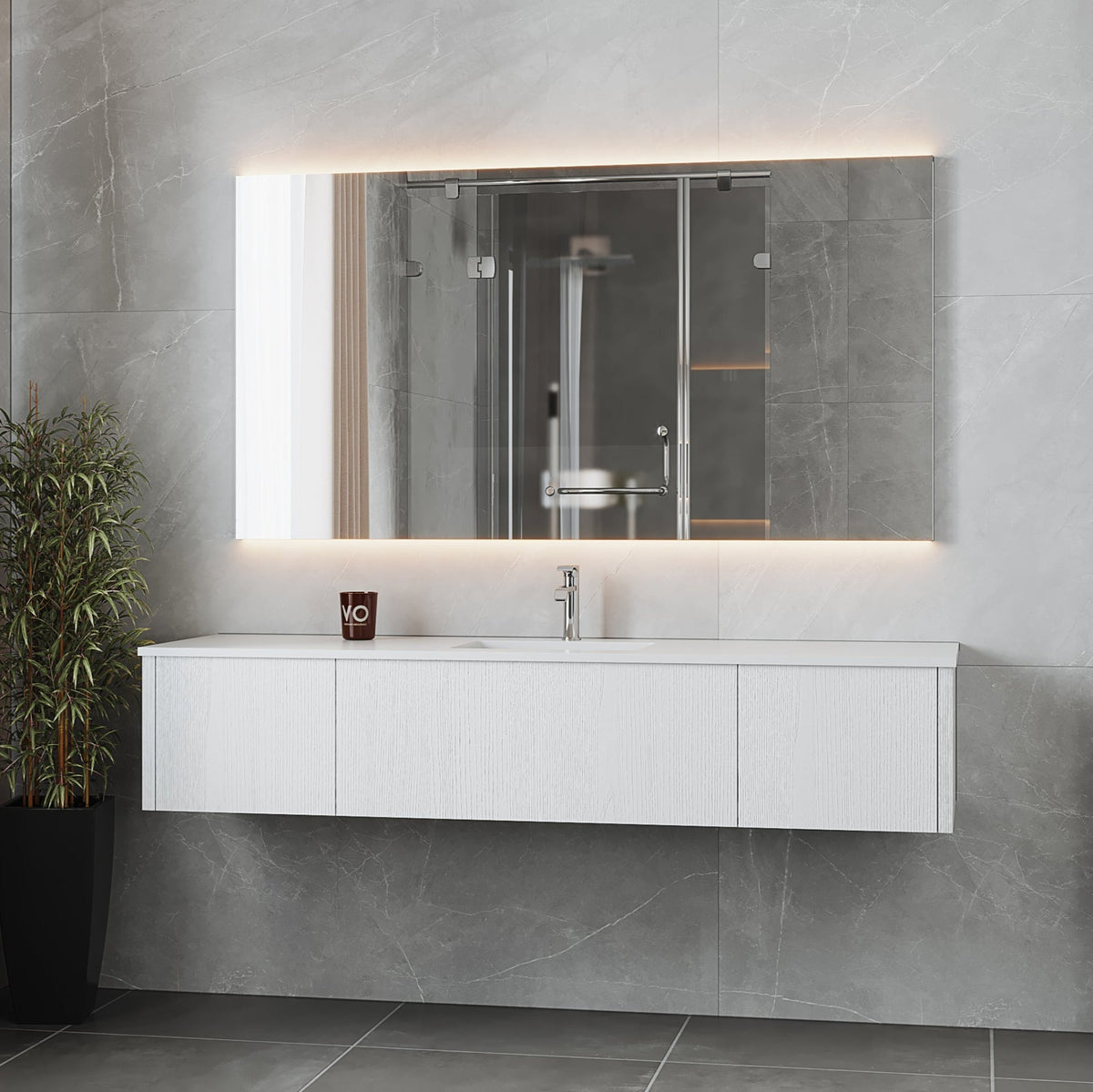 Laviva Legno 72" Alabaster White Single Sink Bathroom Vanity with Matte White VIVA Stone Solid Surface Countertop – – –