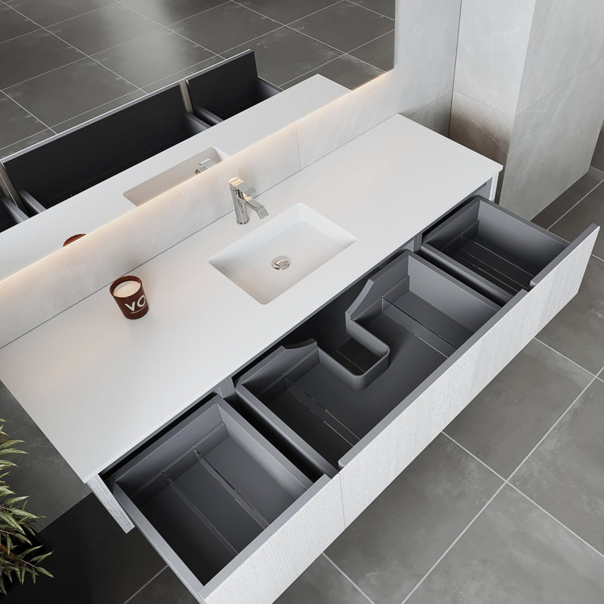 Laviva Legno 72" Alabaster White Single Sink Bathroom Vanity with Matte White VIVA Stone Solid Surface Countertop – – –