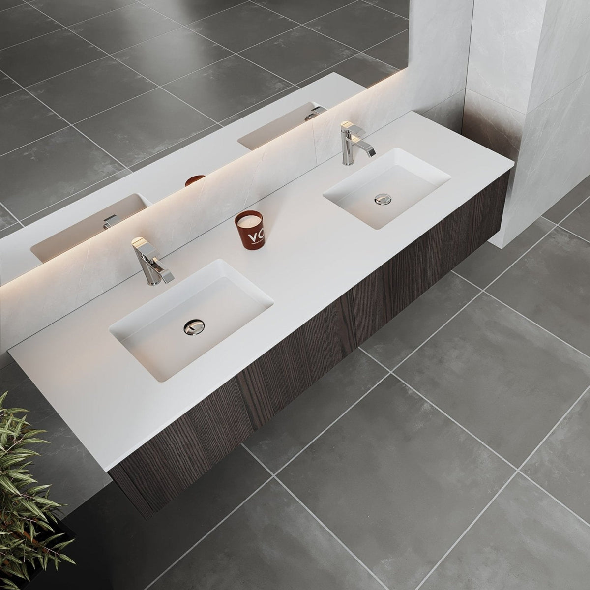 Laviva Legno 72" Carbon Oak Double Sink Bathroom Vanity with Matte White VIVA Stone Solid Surface Countertop – – –