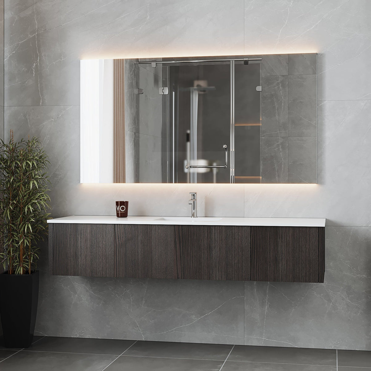 Laviva Legno 72" Carbon Oak Single Sink Bathroom Vanity with Matte White VIVA Stone Solid Surface Countertop – – –