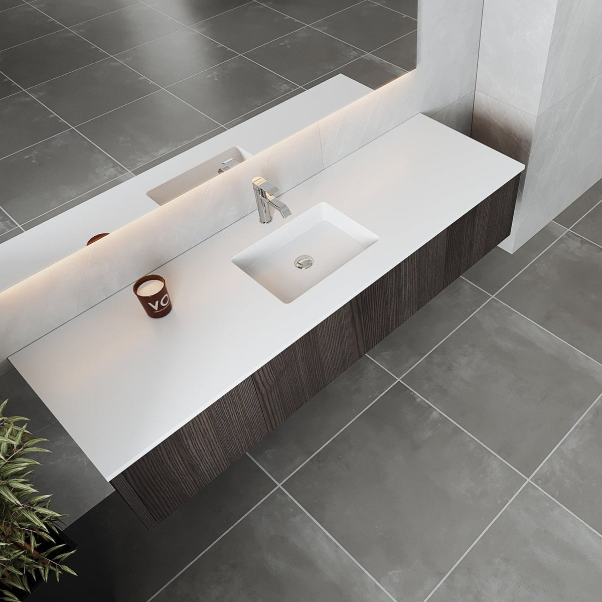 Laviva Legno 72" Carbon Oak Single Sink Bathroom Vanity with Matte White VIVA Stone Solid Surface Countertop – – –