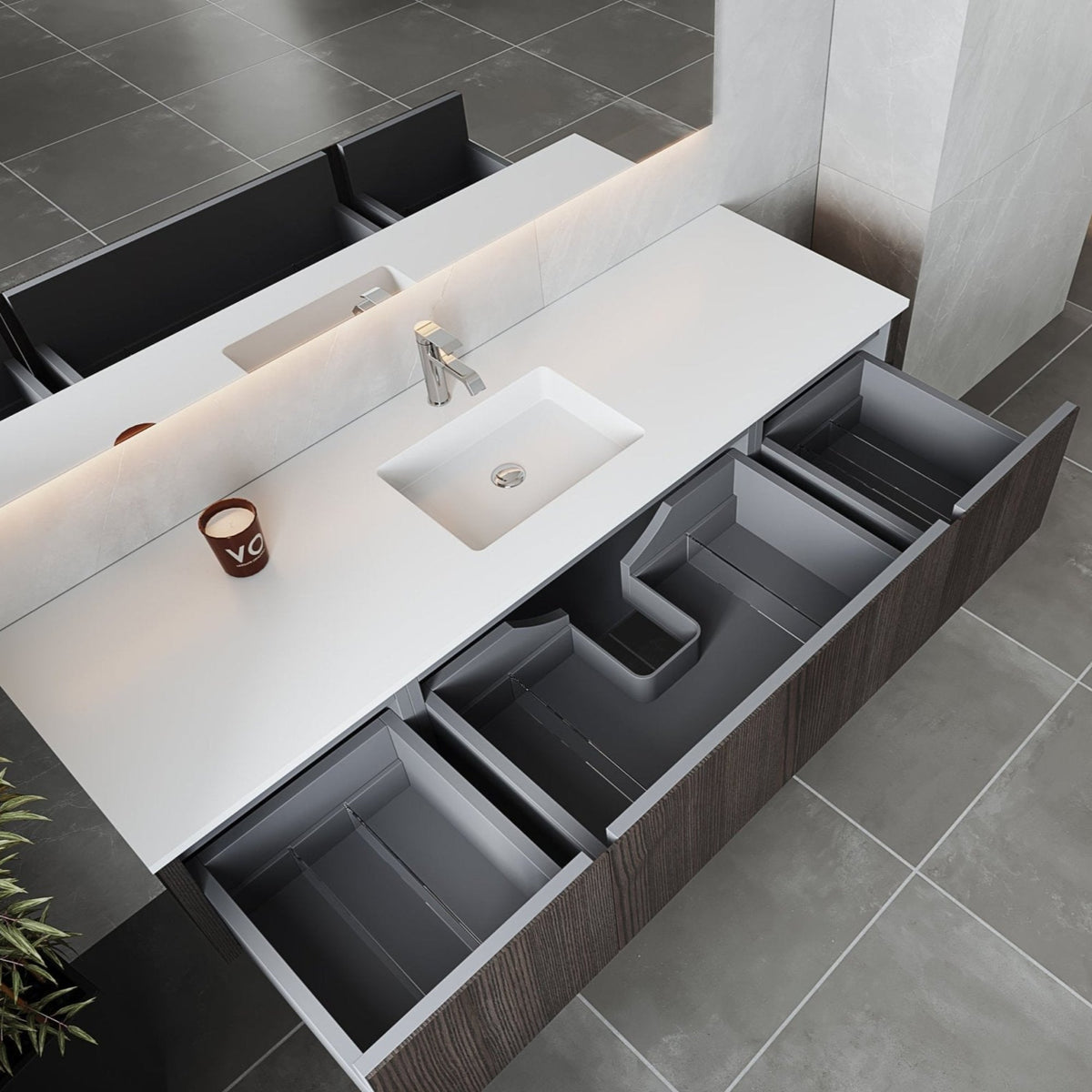 Laviva Legno 72" Carbon Oak Single Sink Bathroom Vanity with Matte White VIVA Stone Solid Surface Countertop – – –