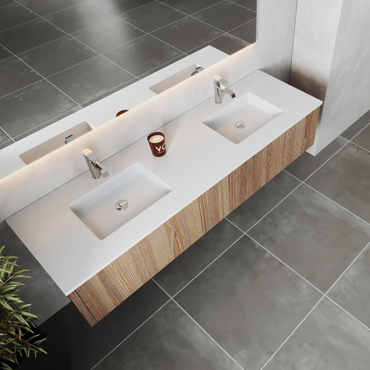 Laviva Legno 72" Weathered Grey Double Sink Bathroom Vanity with Matte White VIVA Stone Solid Surface Countertop – – –