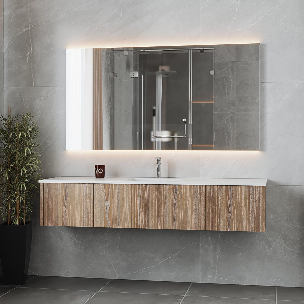 Laviva Legno 72" Weathered Grey Single Sink Bathroom Vanity with Matte White VIVA Stone Solid Surface Countertop – – –