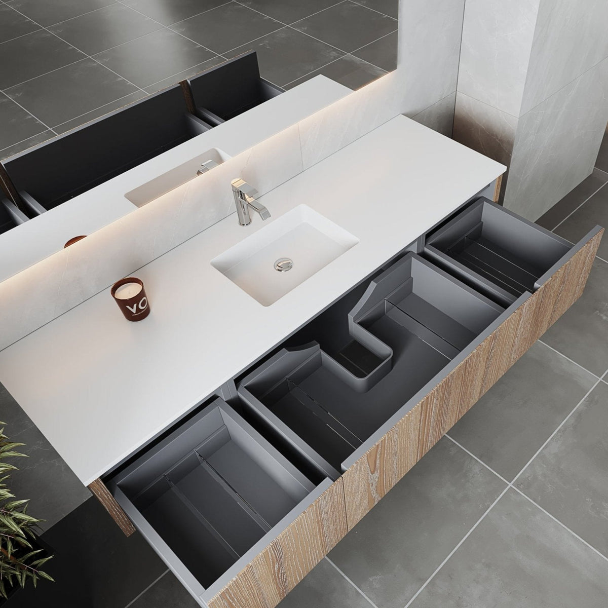 Laviva Legno 72" Weathered Grey Single Sink Bathroom Vanity with Matte White VIVA Stone Solid Surface Countertop – – –