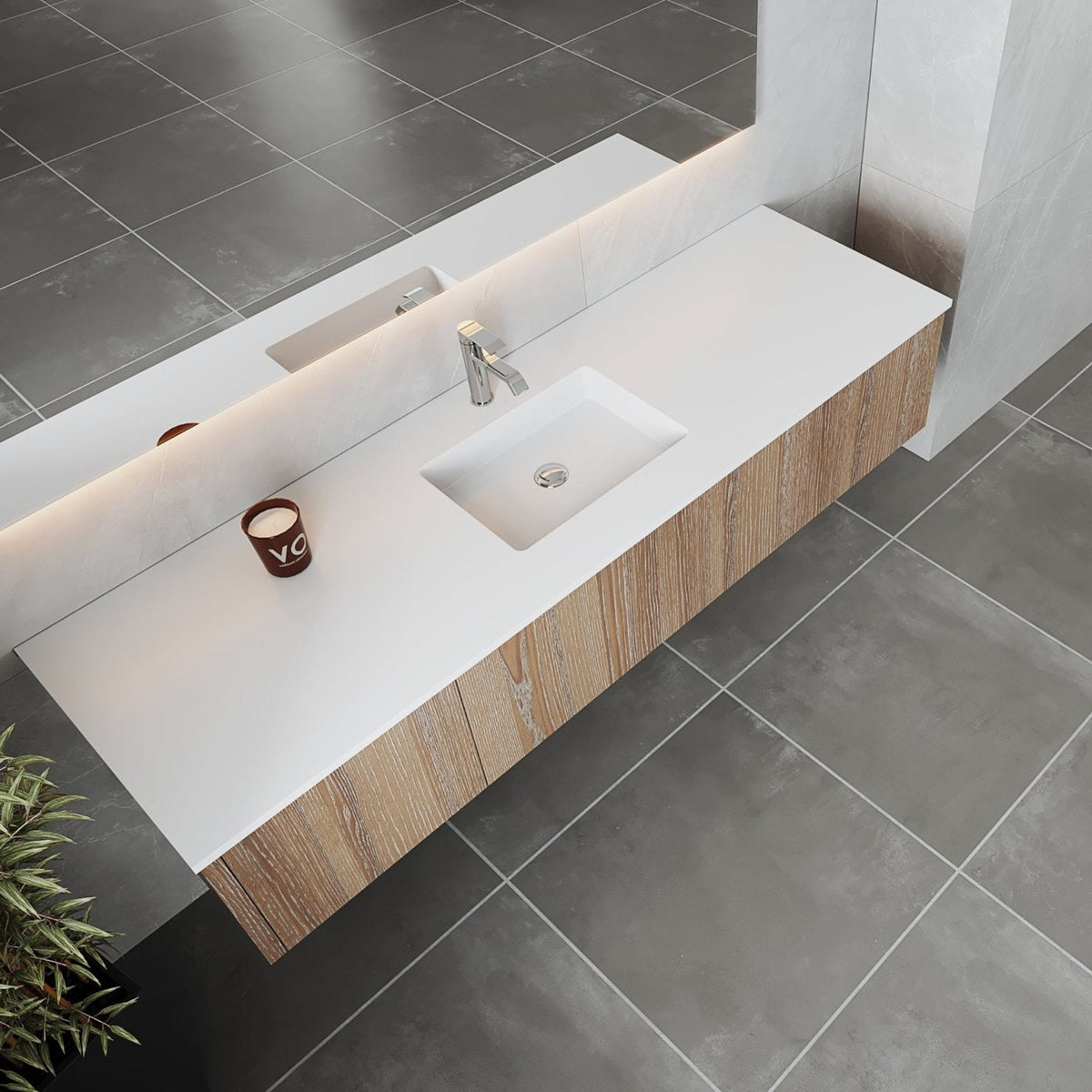 Laviva Legno 72" Weathered Grey Single Sink Bathroom Vanity with Matte White VIVA Stone Solid Surface Countertop – – –