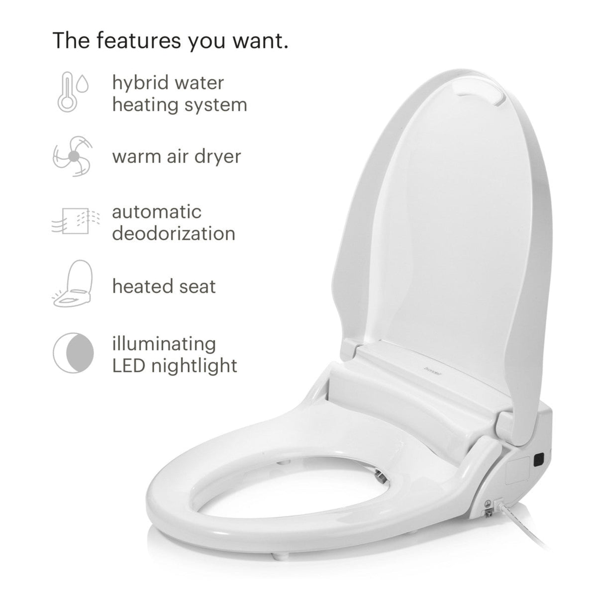 Brondell Swash Select DR802 Bidet Seat with Warm Air Dryer and Deodorizer – Elongated – White –