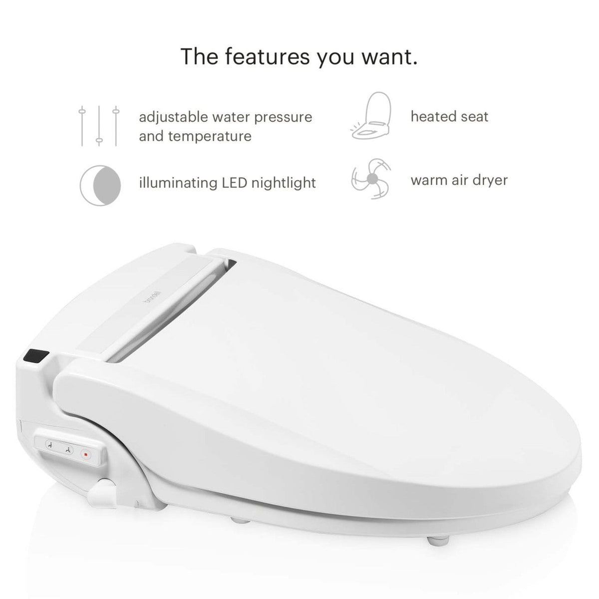 Brondell Swash Select EM617 Bidet Seat with Warm Air Dryer – Elongated – White –