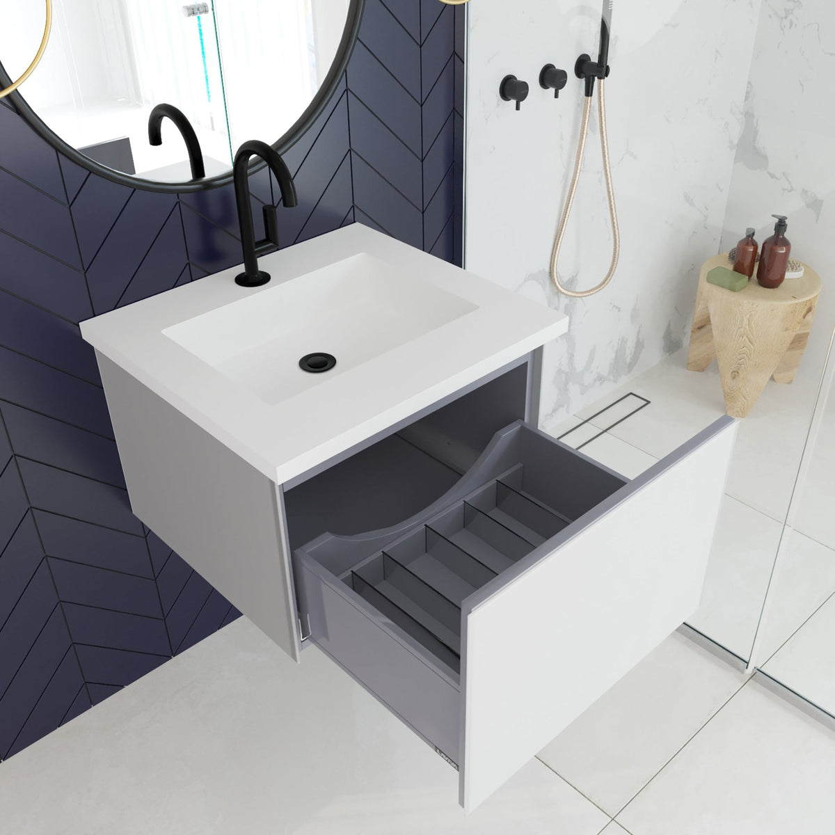 Laviva Vitri 24" Cloud White Bathroom Vanity with VIVA Stone Matte White Solid Surface Countertop – – –