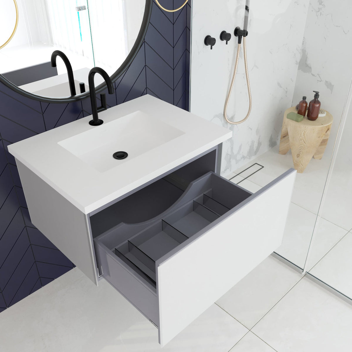 Laviva Vitri 30" Cloud White Bathroom Vanity with VIVA Stone Matte White Solid Surface Countertop – – –