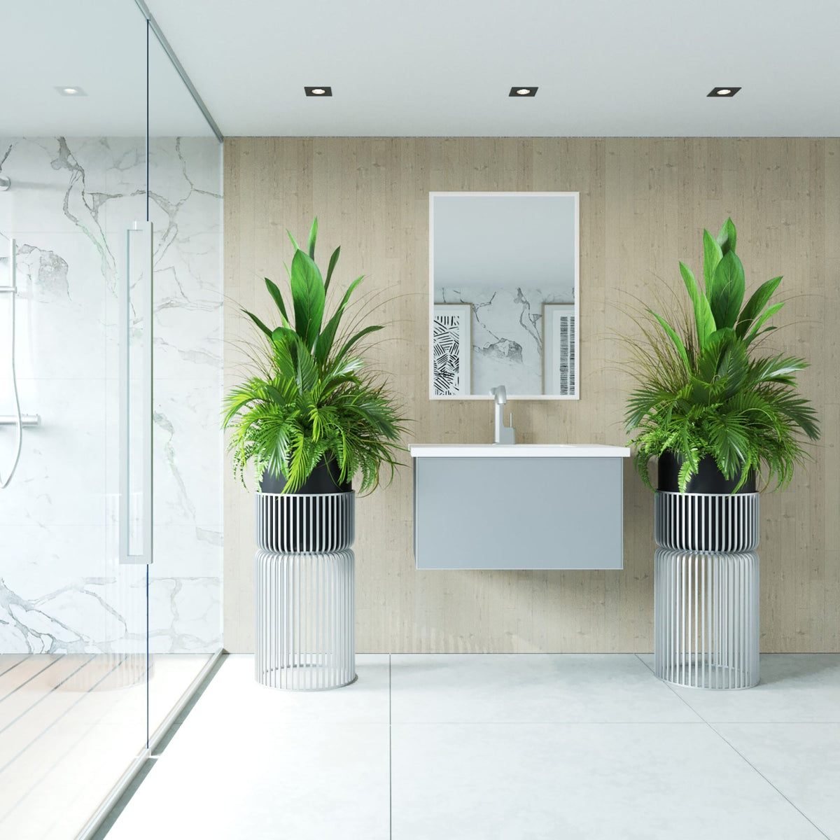 Laviva Vitri 30" Fossil Grey Bathroom Vanity with VIVA Stone Matte White Solid Surface Countertop – – –