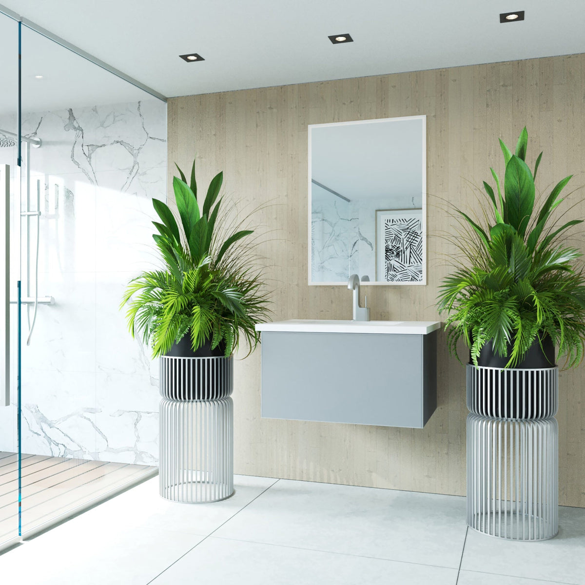 Laviva Vitri 30" Fossil Grey Bathroom Vanity with VIVA Stone Matte White Solid Surface Countertop – – –