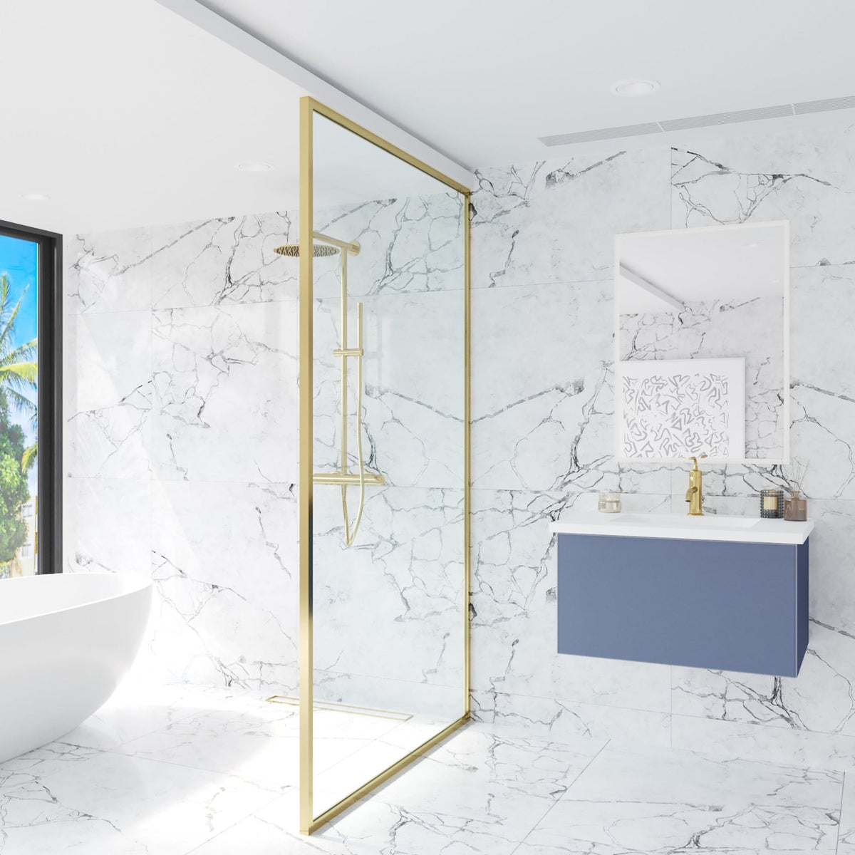 Laviva Vitri 30" Nautical Blue Bathroom Vanity with VIVA Stone Matte White Solid Surface Countertop – – –