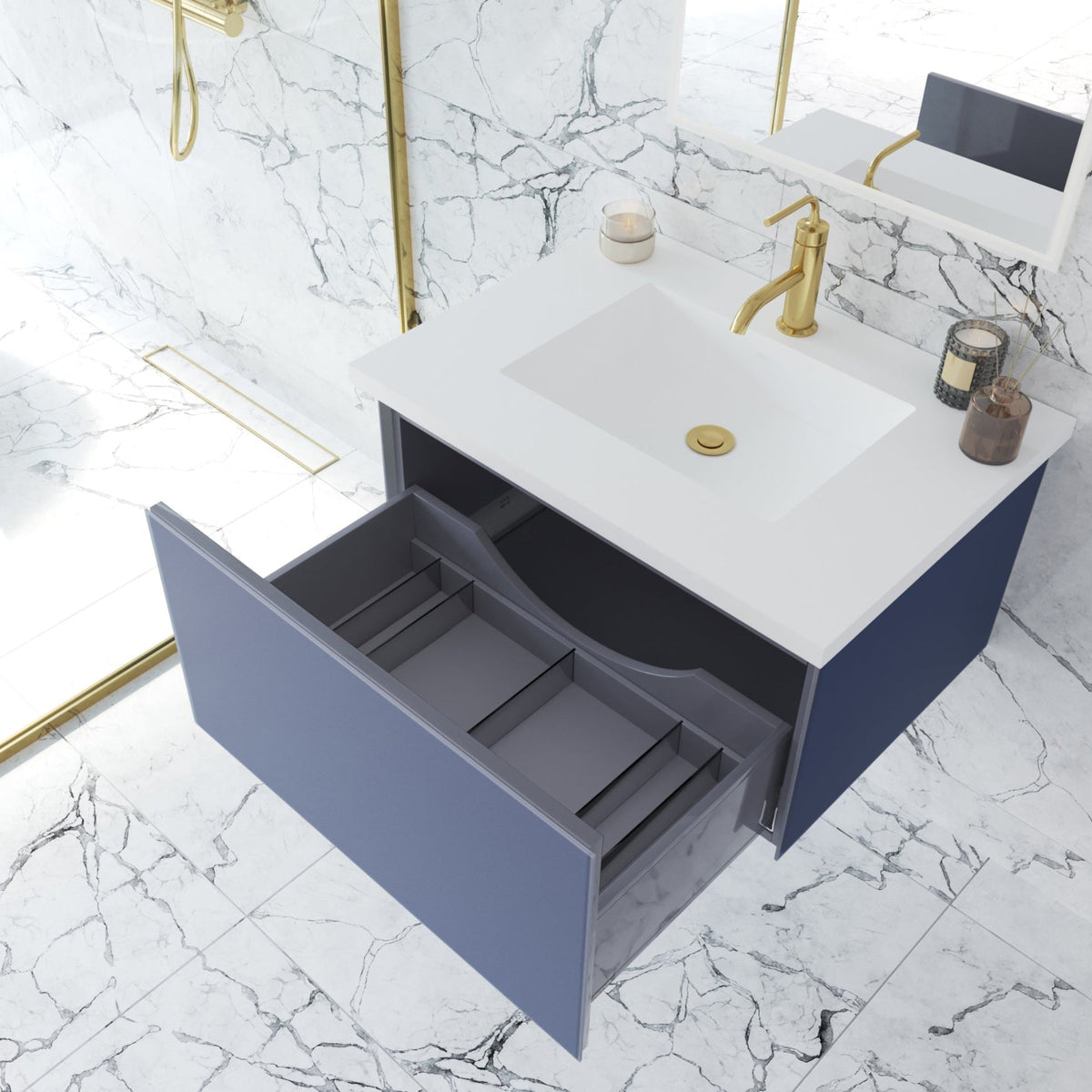 Laviva Vitri 30" Nautical Blue Bathroom Vanity with VIVA Stone Matte White Solid Surface Countertop – – –