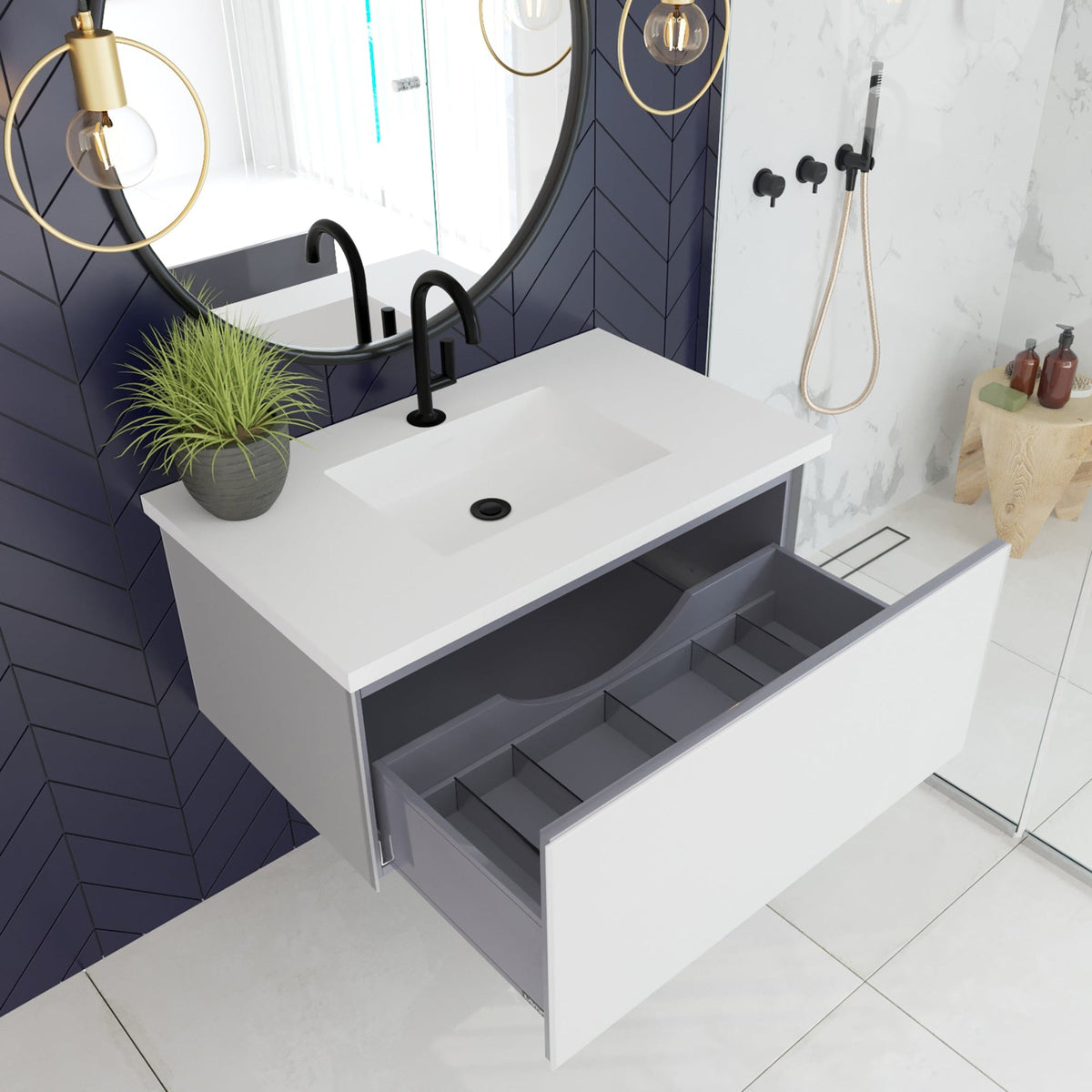 Laviva Vitri 36" Cloud White Bathroom Vanity with VIVA Stone Matte White Solid Surface Countertop – – –