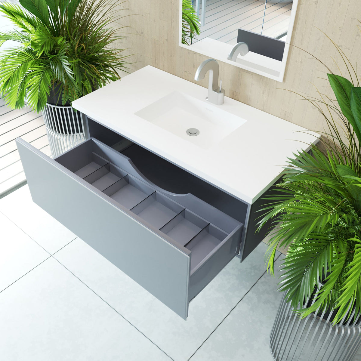 Laviva Vitri 42" Fossil Grey Bathroom Vanity with VIVA Stone Matte White Solid Surface Countertop – – –