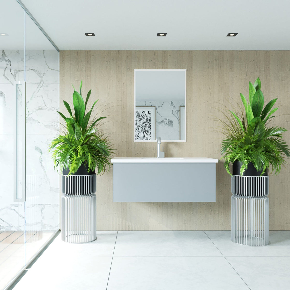 Laviva Vitri 42" Fossil Grey Bathroom Vanity with VIVA Stone Matte White Solid Surface Countertop – – –