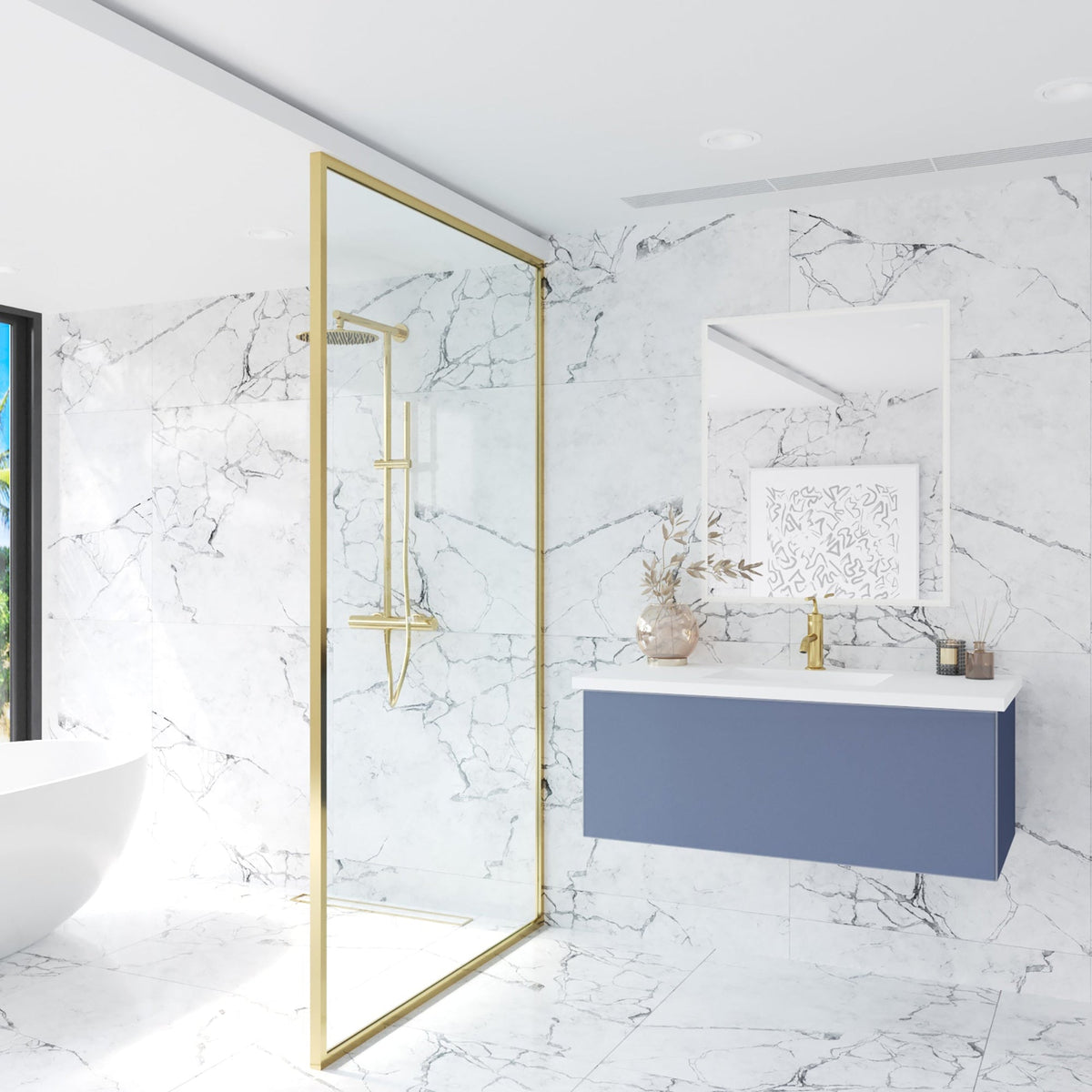 Laviva Vitri 42" Nautical Blue Bathroom Vanity with VIVA Stone Matte White Solid Surface Countertop – – –