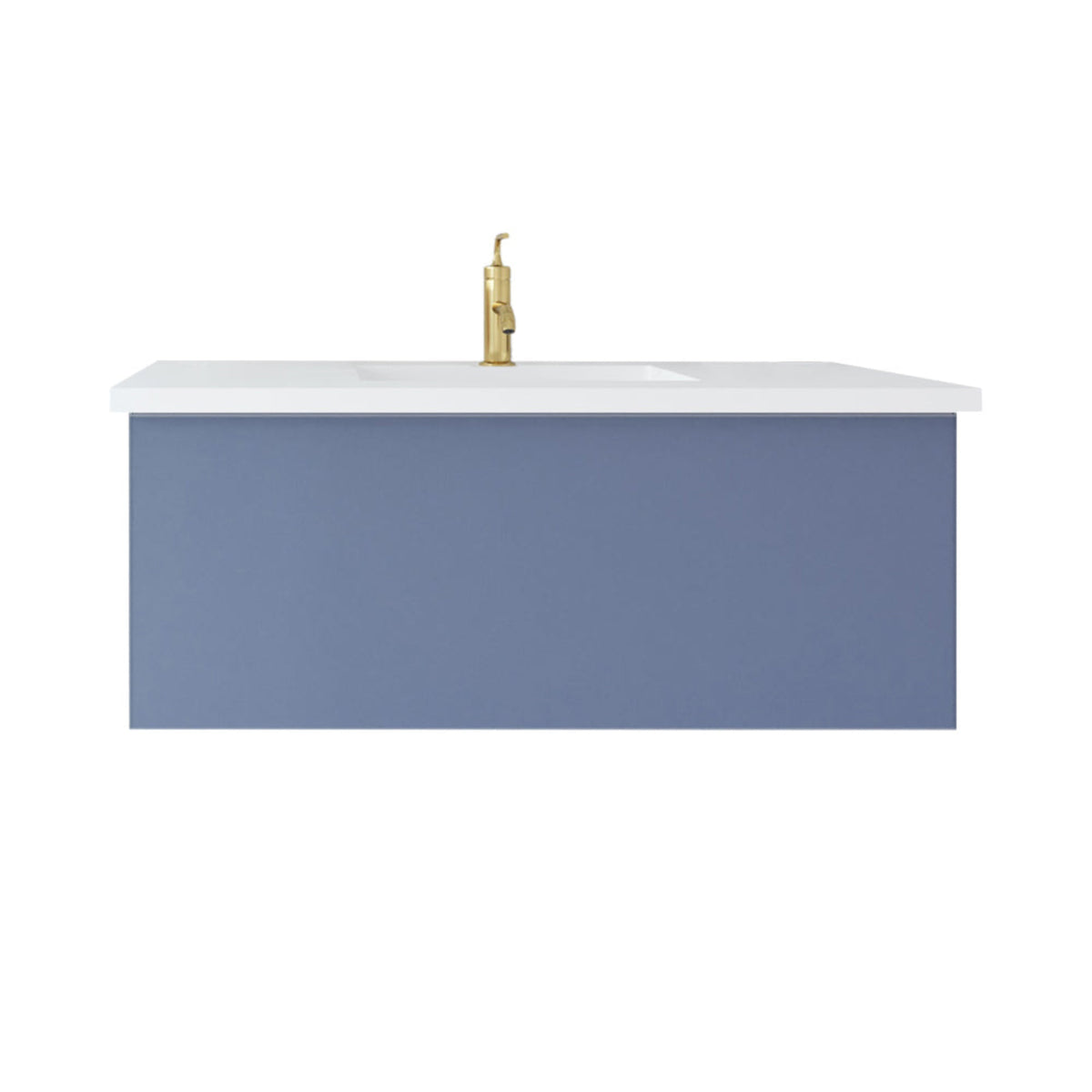 Laviva Vitri 42" Nautical Blue Bathroom Vanity with VIVA Stone Matte White Solid Surface Countertop – – –