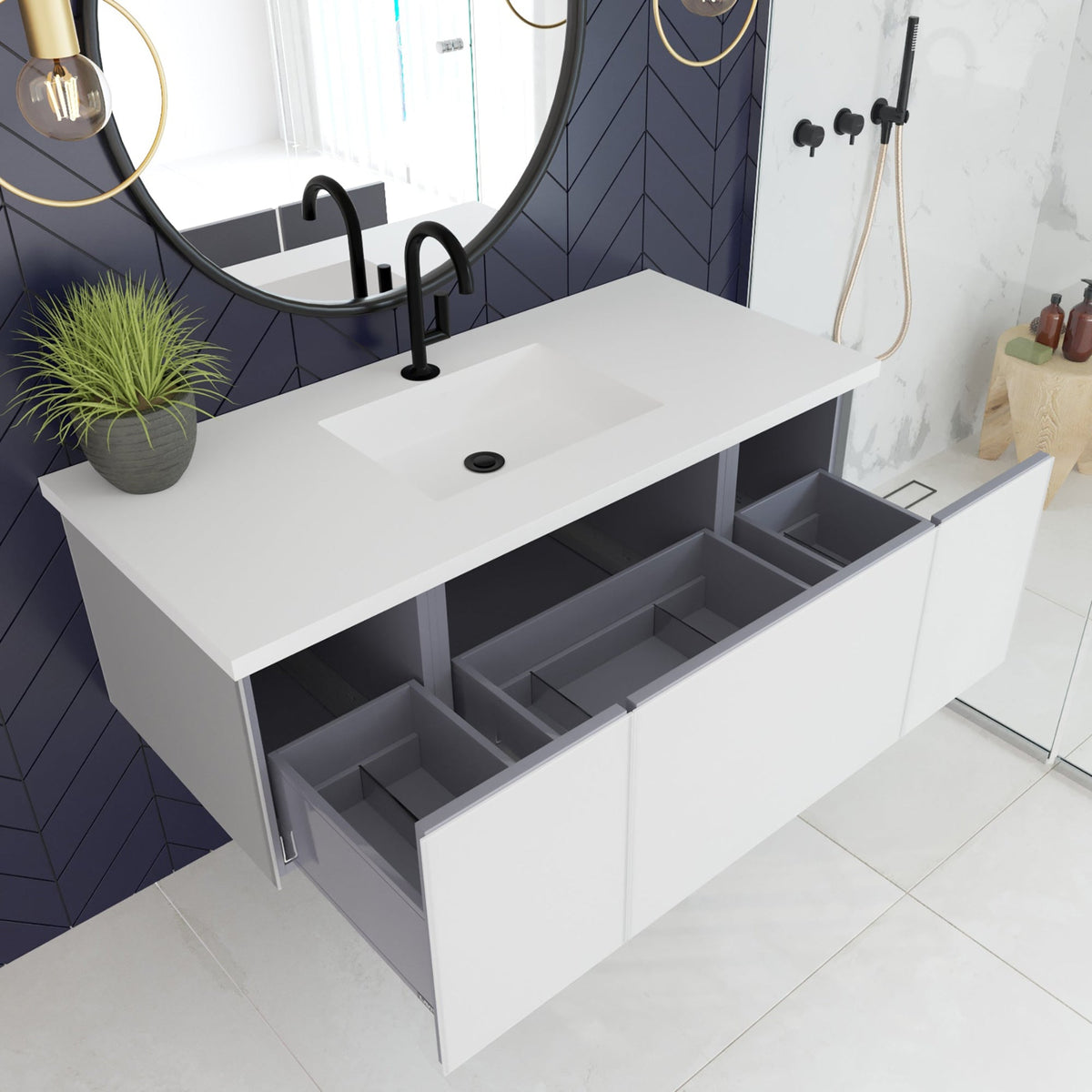 Laviva Vitri 48" Cloud White Bathroom Vanity with VIVA Stone Matte White Solid Surface Countertop – – –