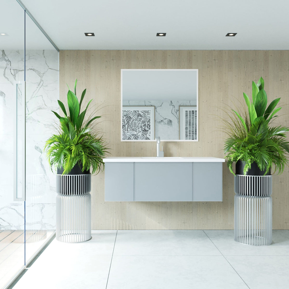 Laviva Vitri 48" Fossil Grey Bathroom Vanity with VIVA Stone Matte White Solid Surface Countertop – – –