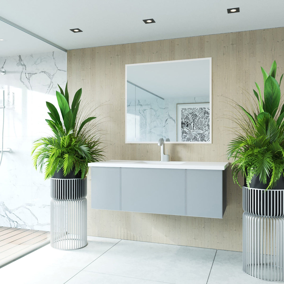 Laviva Vitri 48" Fossil Grey Bathroom Vanity with VIVA Stone Matte White Solid Surface Countertop – – –