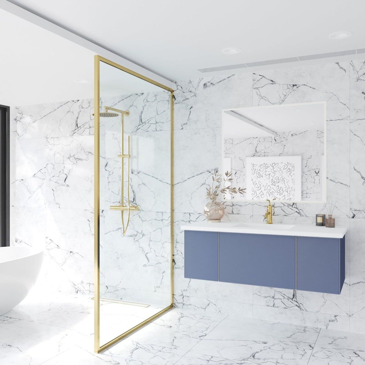 Laviva Vitri 48" Nautical Blue Bathroom Vanity with VIVA Stone Matte White Solid Surface Countertop – – –