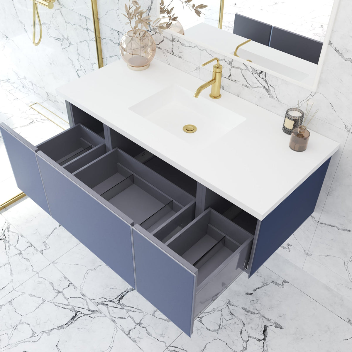 Laviva Vitri 48" Nautical Blue Bathroom Vanity with VIVA Stone Matte White Solid Surface Countertop – – –