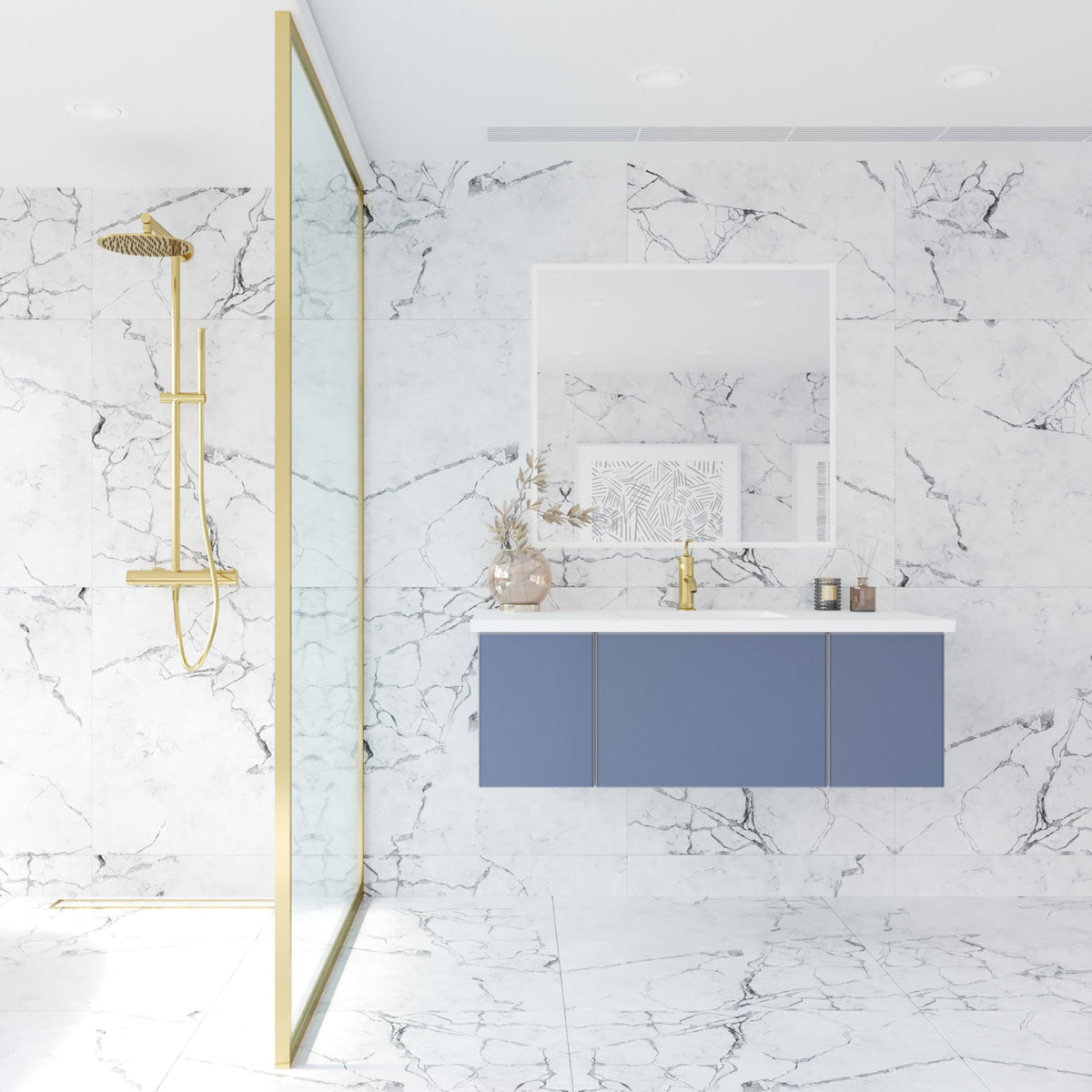 Laviva Vitri 48" Nautical Blue Bathroom Vanity with VIVA Stone Matte White Solid Surface Countertop – – –