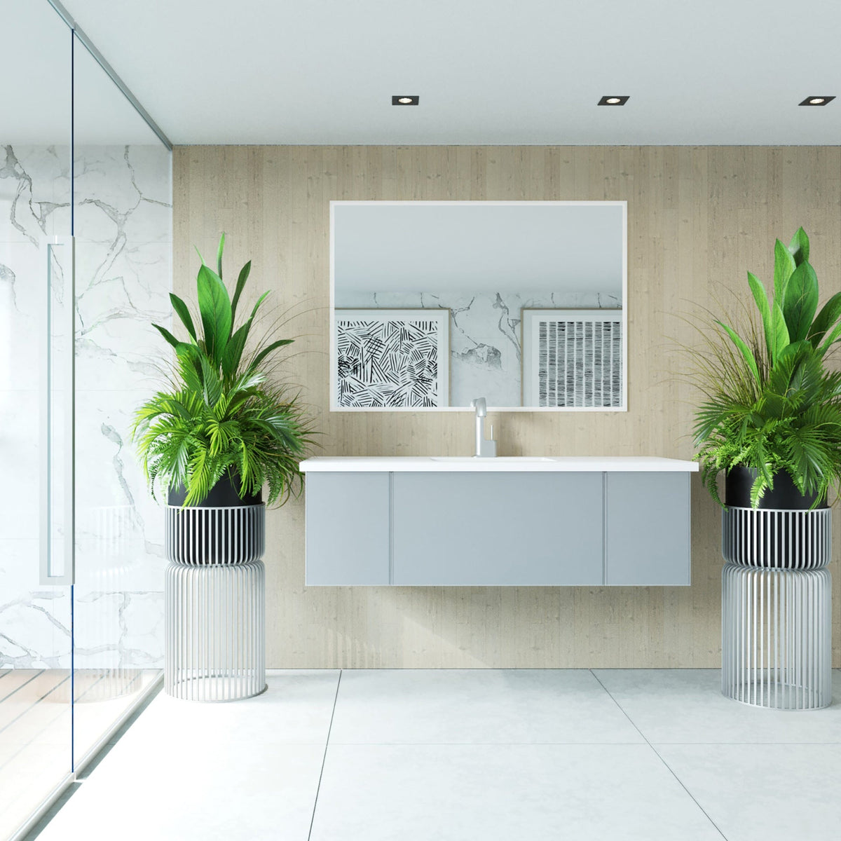 Laviva Vitri 54" Fossil Grey Bathroom Vanity with VIVA Stone Matte White Solid Surface Countertop – – –