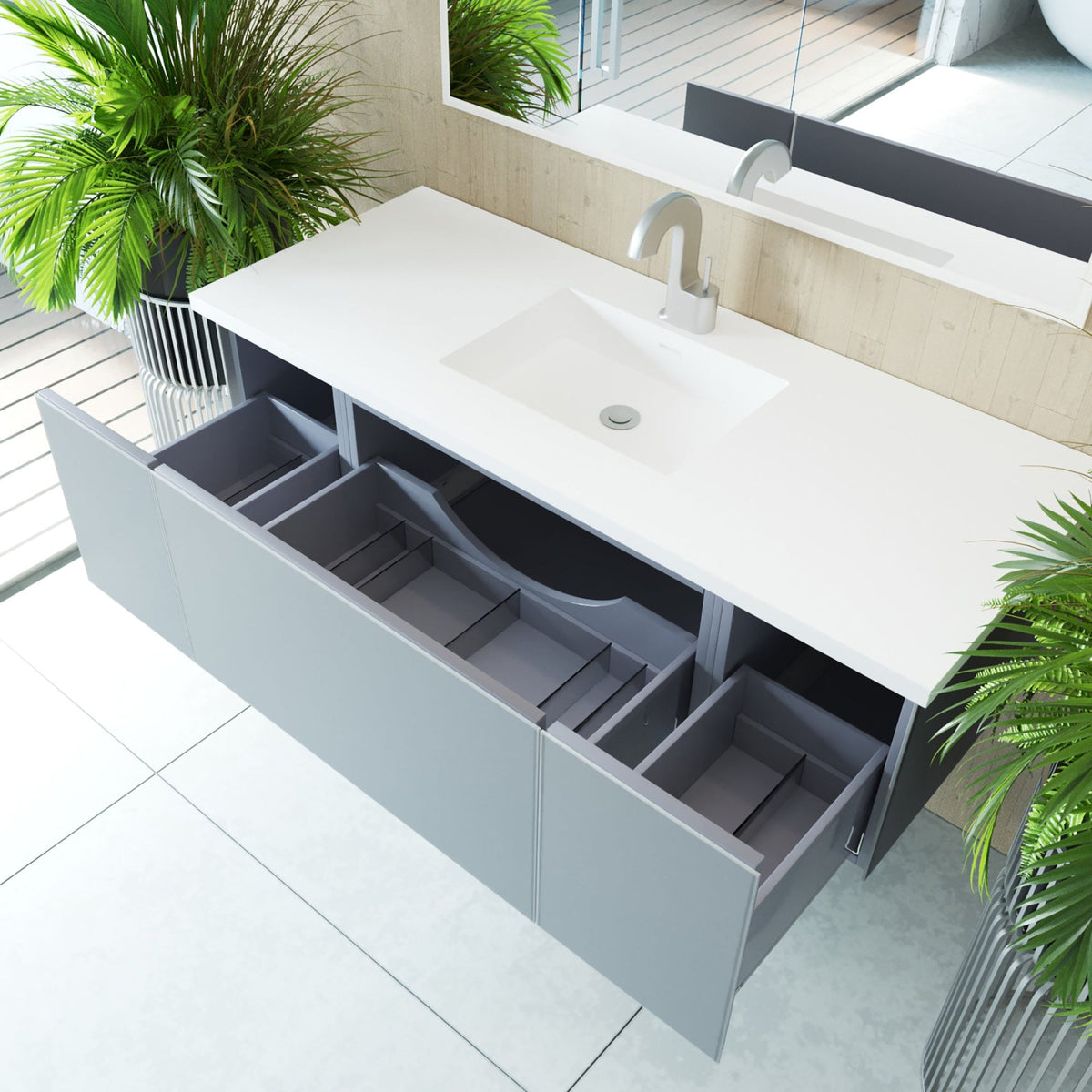 Laviva Vitri 54" Fossil Grey Bathroom Vanity with VIVA Stone Matte White Solid Surface Countertop – – –