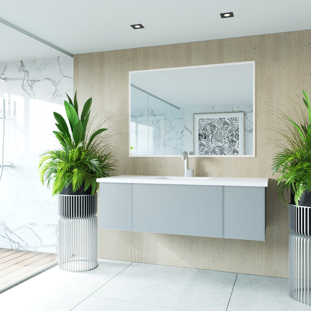 Laviva Vitri 54" Fossil Grey Bathroom Vanity with VIVA Stone Matte White Solid Surface Countertop – – –