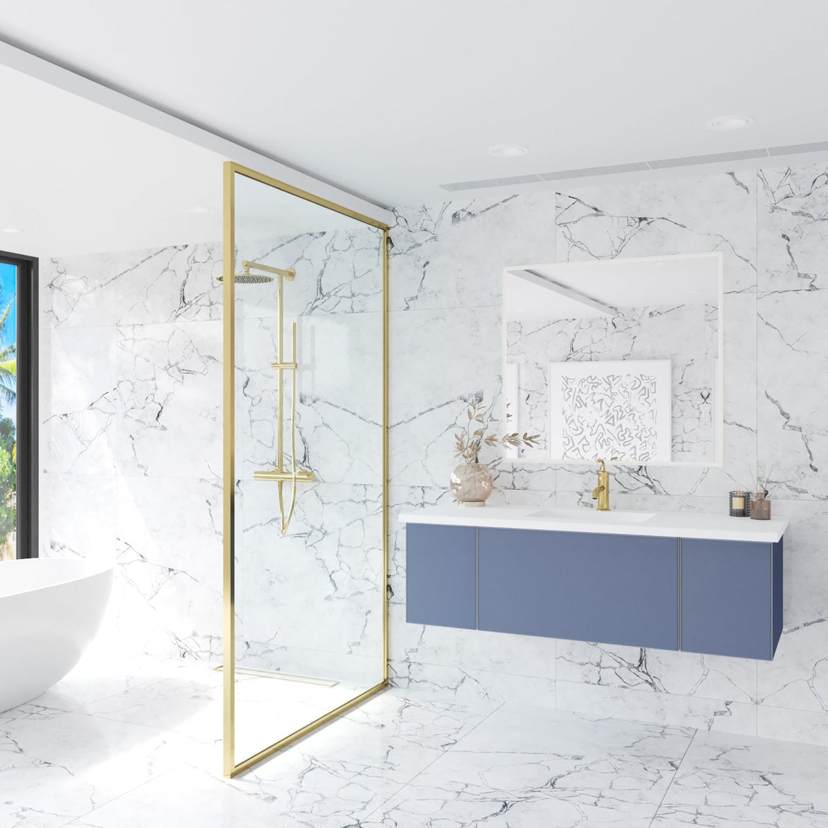 Laviva Vitri 54" Nautical Blue Bathroom Vanity with VIVA Stone Matte White Solid Surface Countertop – – –