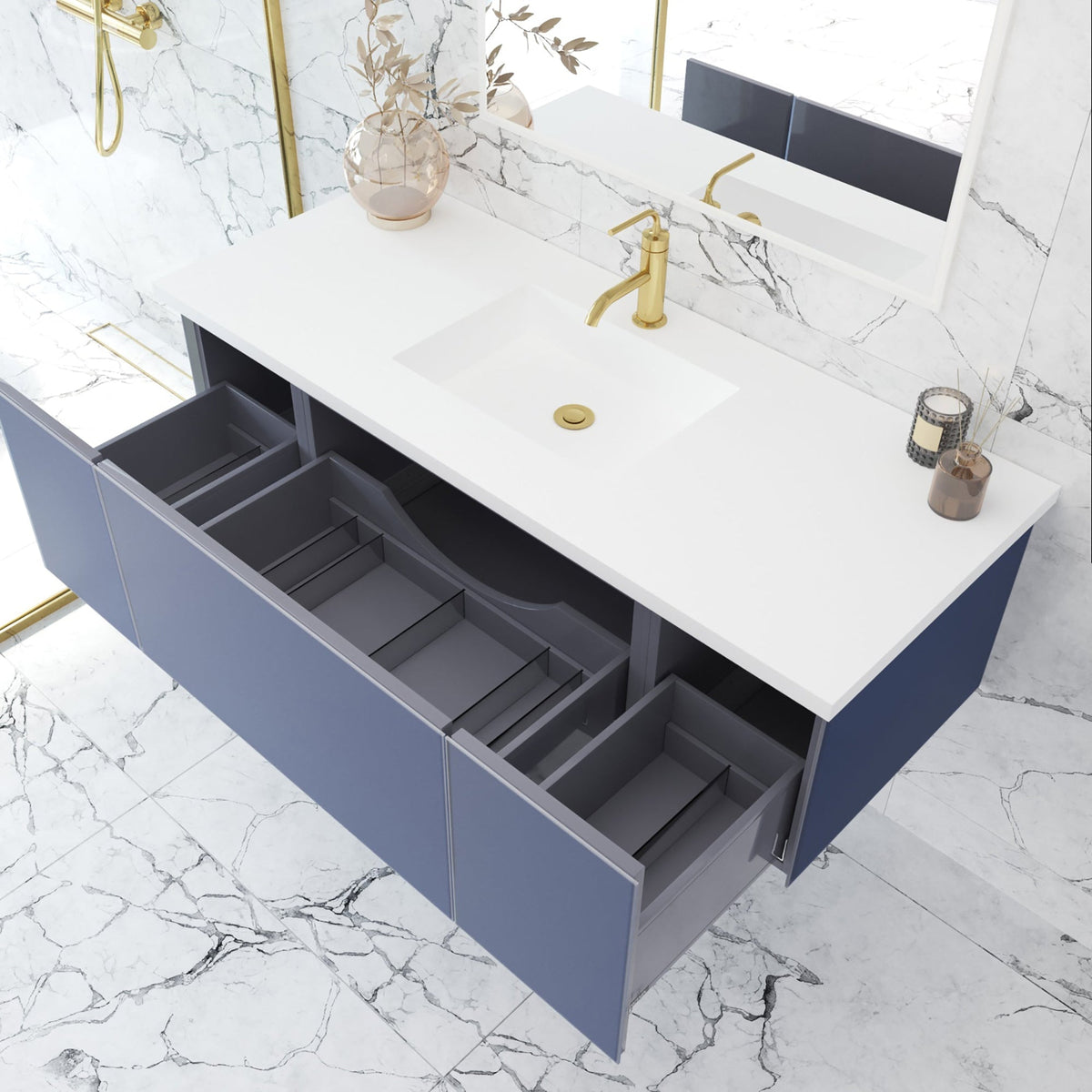 Laviva Vitri 54" Nautical Blue Bathroom Vanity with VIVA Stone Matte White Solid Surface Countertop – – –