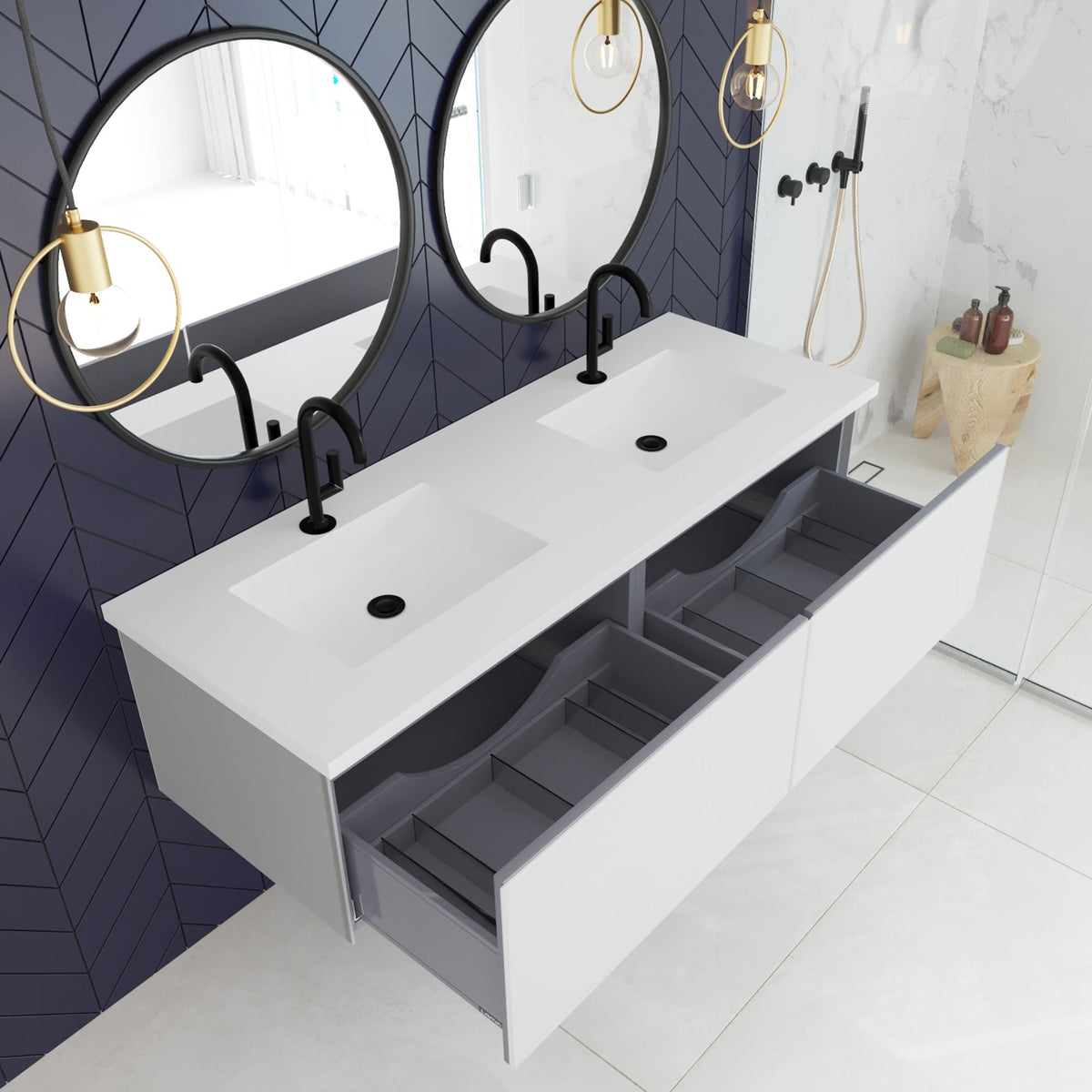 Laviva Vitri 60" Cloud White Double Sink Bathroom Vanity with VIVA Stone Matte White Solid Surface Countertop – – –