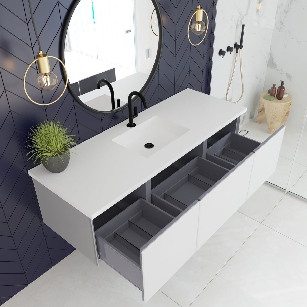 Laviva Vitri 60" Cloud White Single Sink Bathroom Vanity with VIVA Stone Matte White Solid Surface Countertop – – –