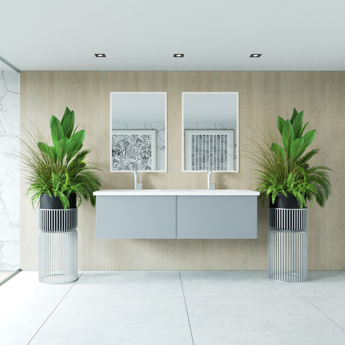 Laviva Vitri 60" Fossil Grey Double Sink Bathroom Vanity with VIVA Stone Matte White Solid Surface Countertop – – –