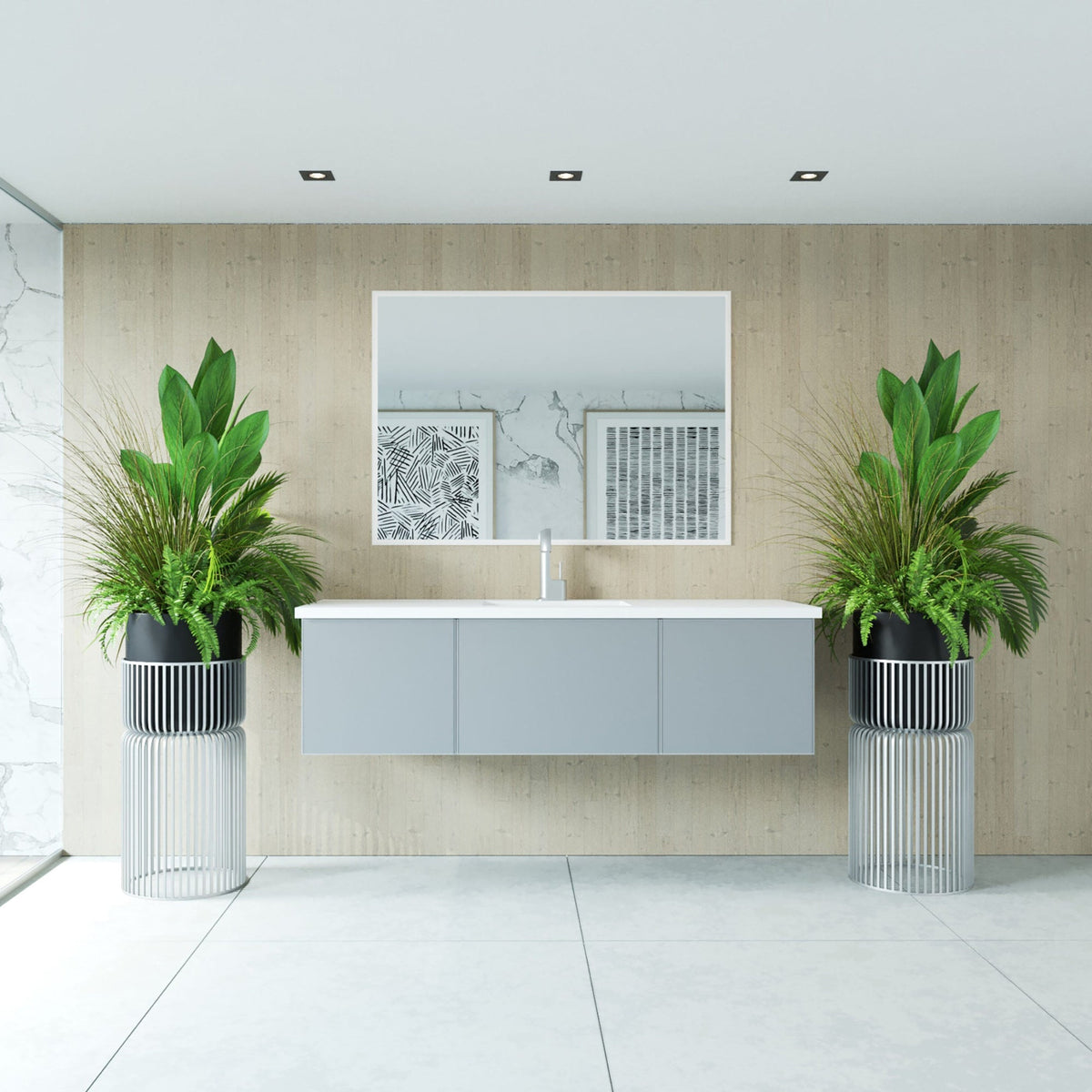 Laviva Vitri 60" Fossil Grey Single Sink Bathroom Vanity with VIVA Stone Matte White Solid Surface Countertop – – –