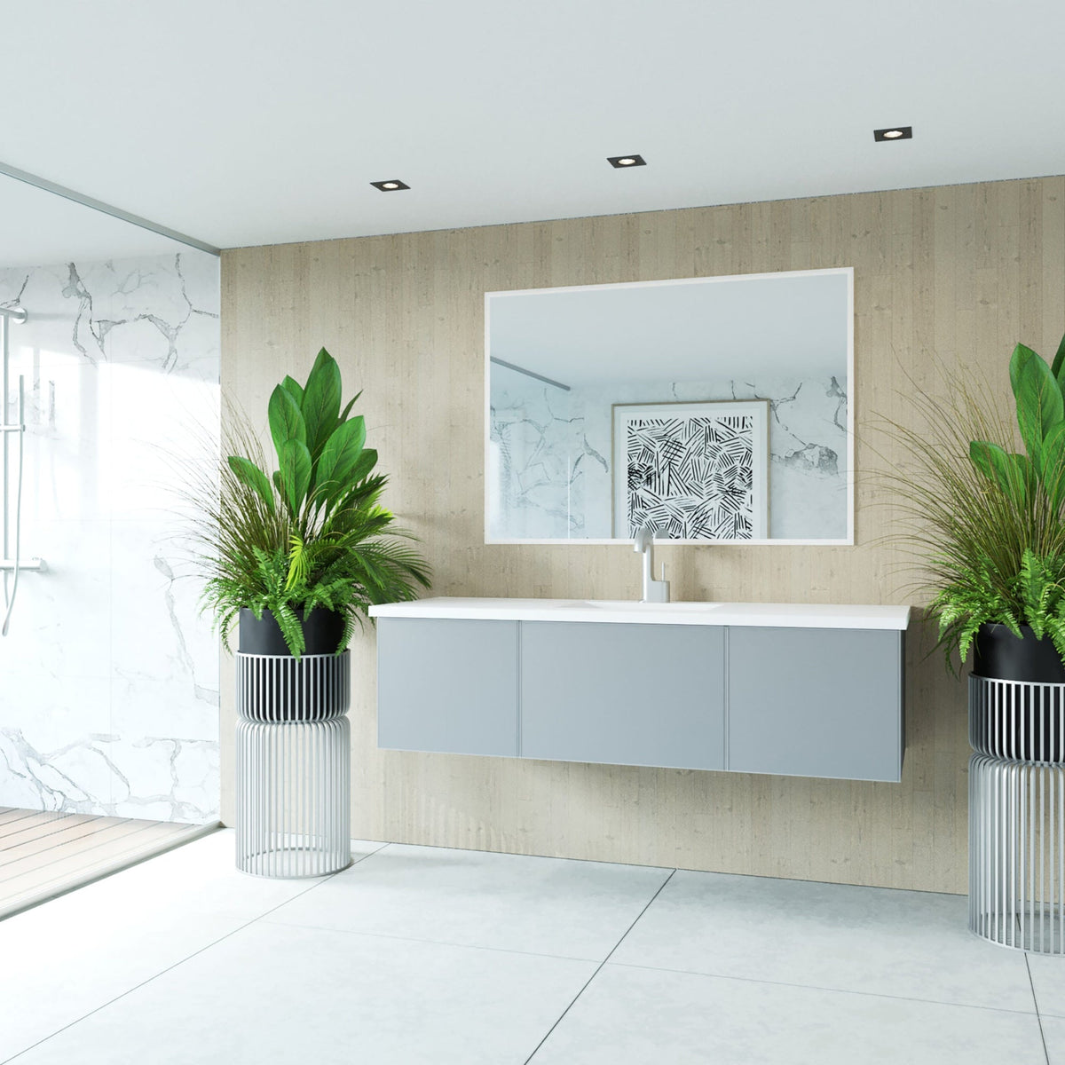 Laviva Vitri 60" Fossil Grey Single Sink Bathroom Vanity with VIVA Stone Matte White Solid Surface Countertop – – –