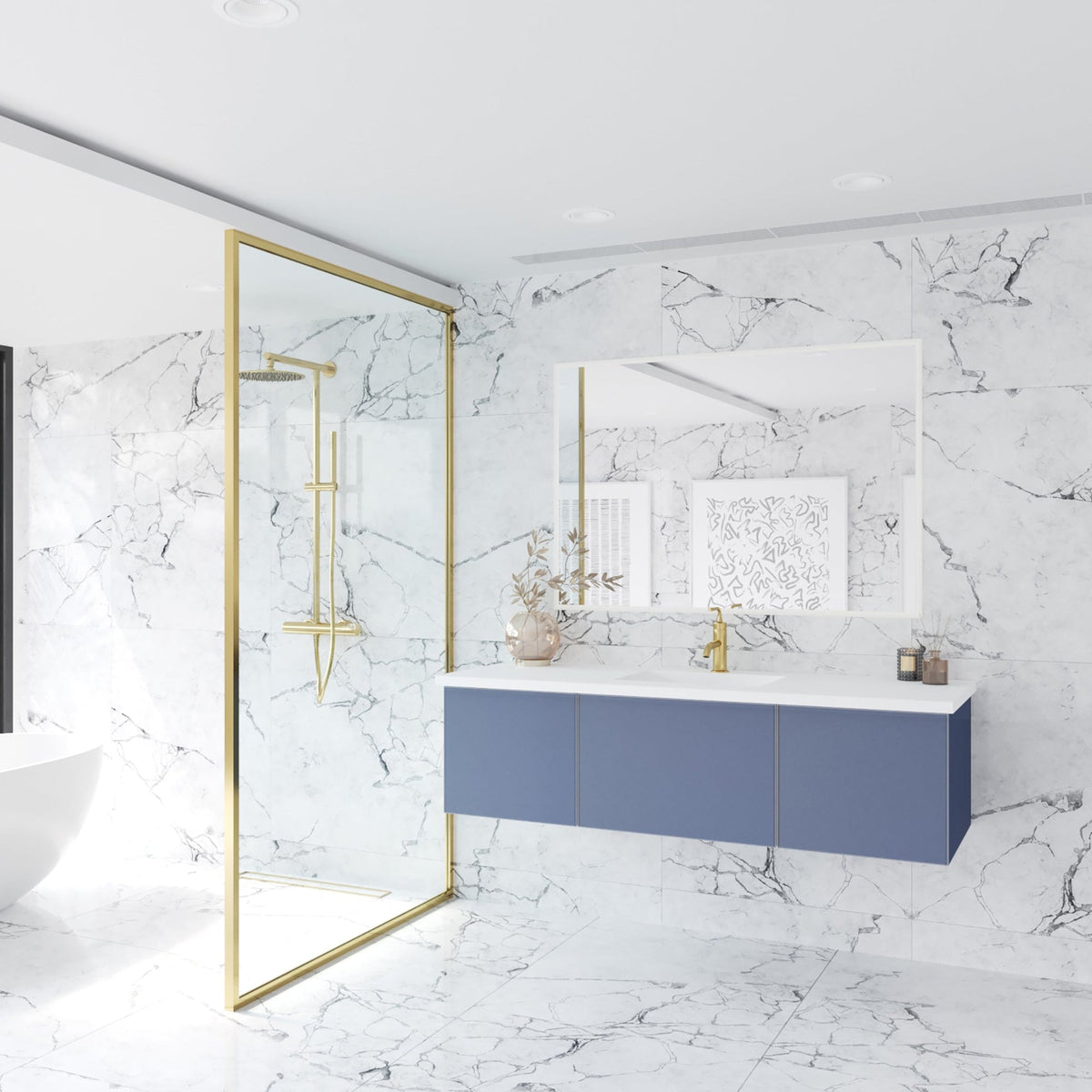 Laviva Vitri 60" Nautical Blue Single Sink Bathroom Vanity with VIVA Stone Matte White Solid Surface Countertop – – –