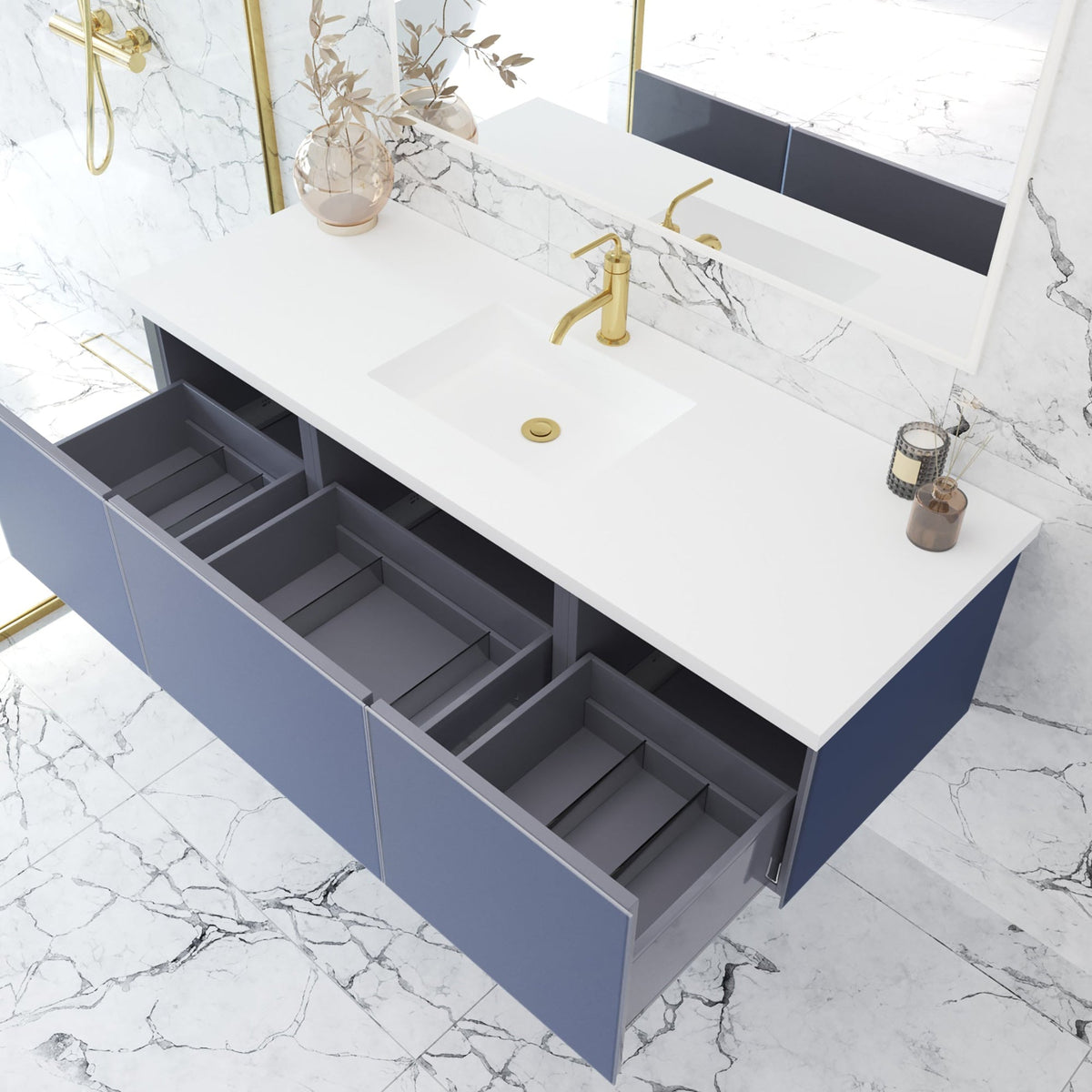 Laviva Vitri 60" Nautical Blue Single Sink Bathroom Vanity with VIVA Stone Matte White Solid Surface Countertop – – –