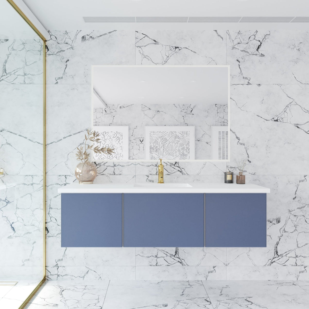 Laviva Vitri 60" Nautical Blue Single Sink Bathroom Vanity with VIVA Stone Matte White Solid Surface Countertop – – –