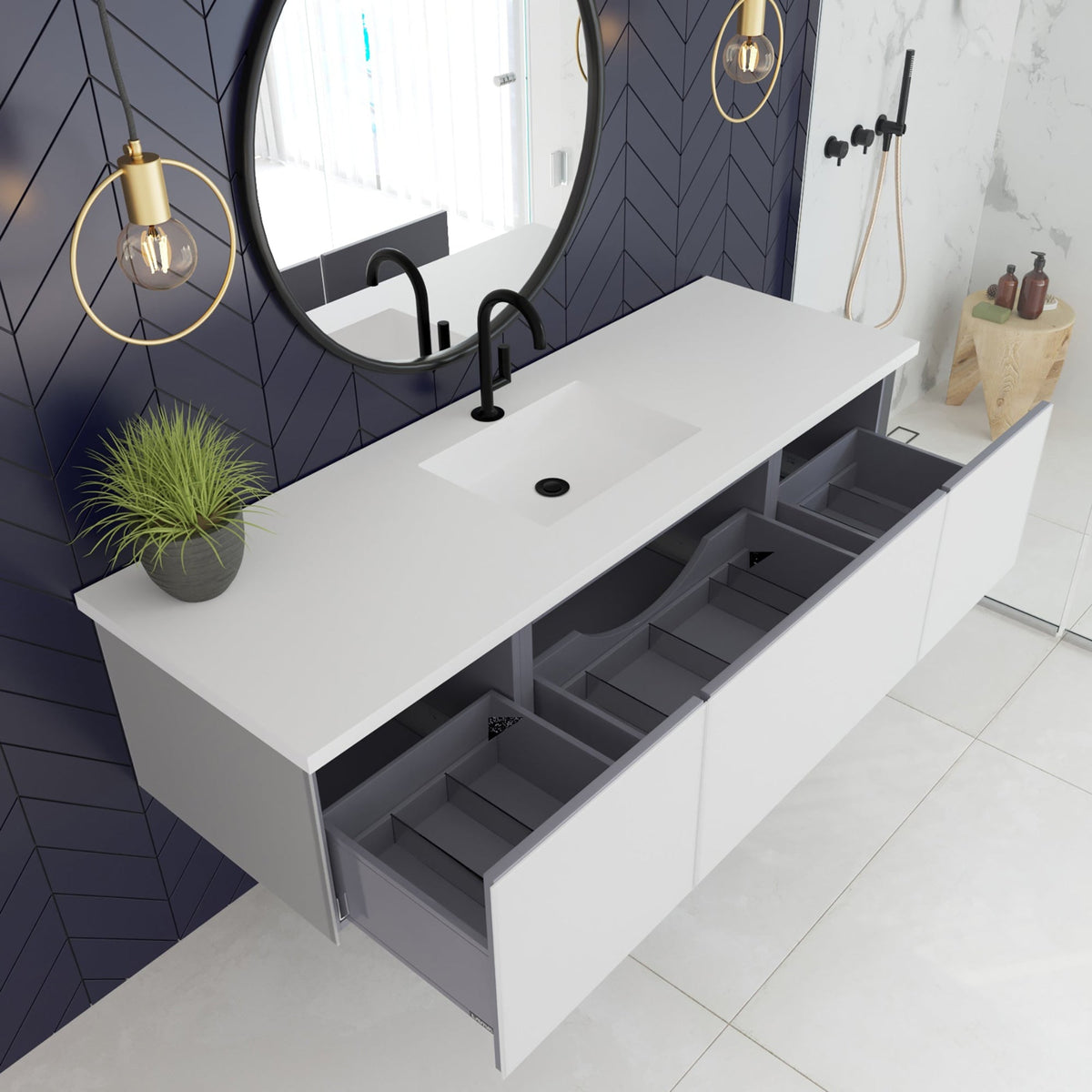Laviva Vitri 66" Cloud White Single Sink Bathroom Vanity with VIVA Stone Matte White Solid Surface Countertop – – –