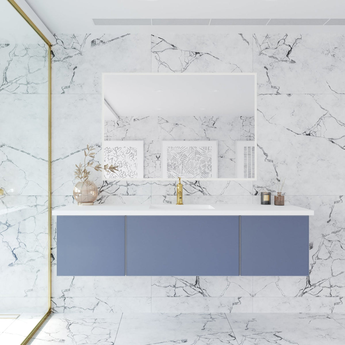 Laviva Vitri 66" Nautical Blue Single Sink Bathroom Vanity with VIVA Stone Matte White Solid Surface Countertop – – –