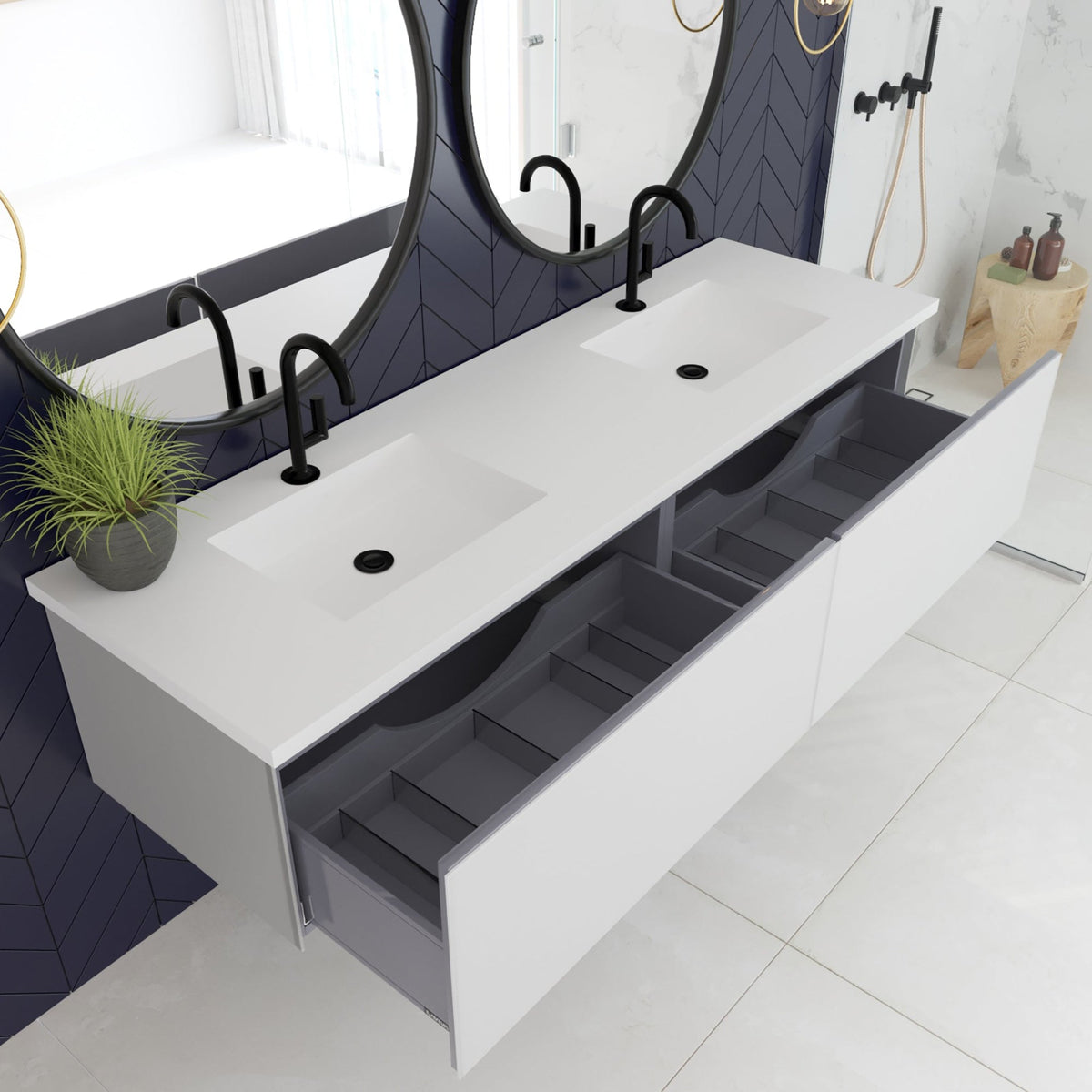 Laviva Vitri 72" Cloud White Double Sink Bathroom Vanity with VIVA Stone Matte White Solid Surface Countertop – – –