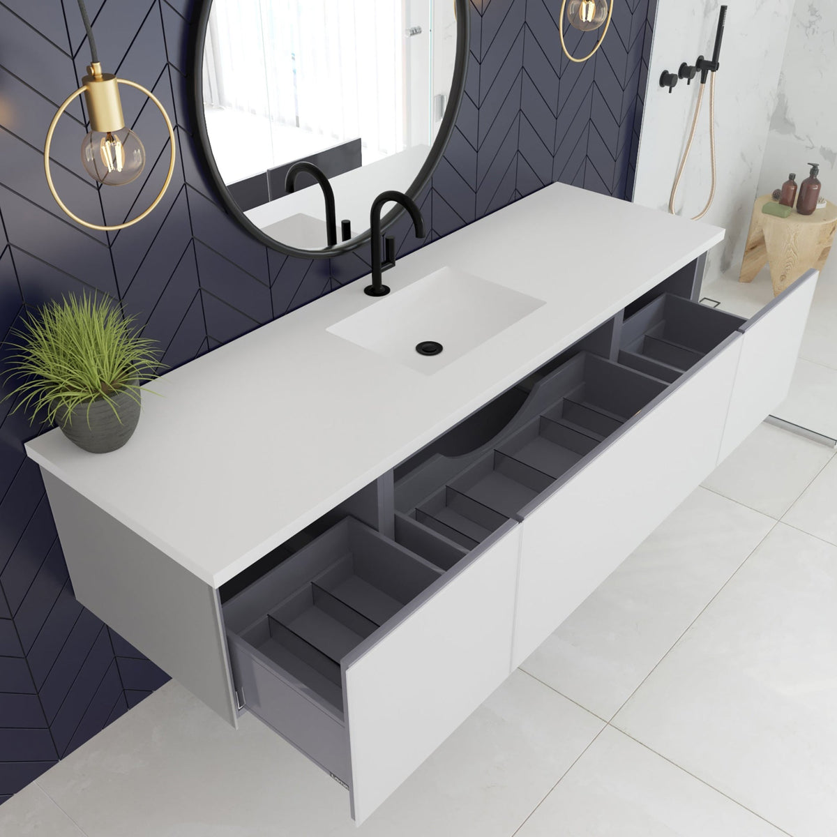 Laviva Vitri 72" Cloud White Single Sink Bathroom Vanity with VIVA Stone Matte White Solid Surface Countertop – – –